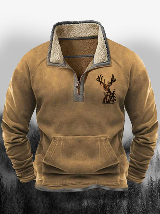 Luźna luźna bluza z nadrukiem w stylu męska klapa w stylu vintage z zamkiem błyskawicznym