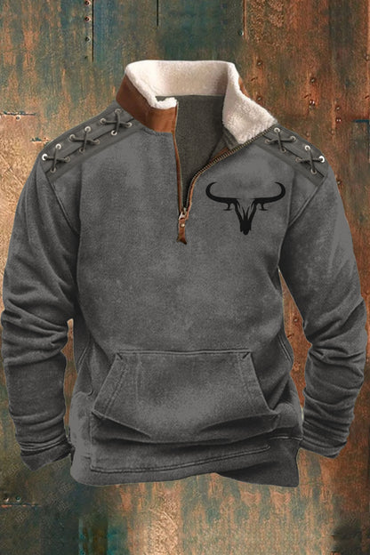 Męskie vintage OX sylwetka splot 3D futrzany kołnierz suwak flush Outdoor Bluza