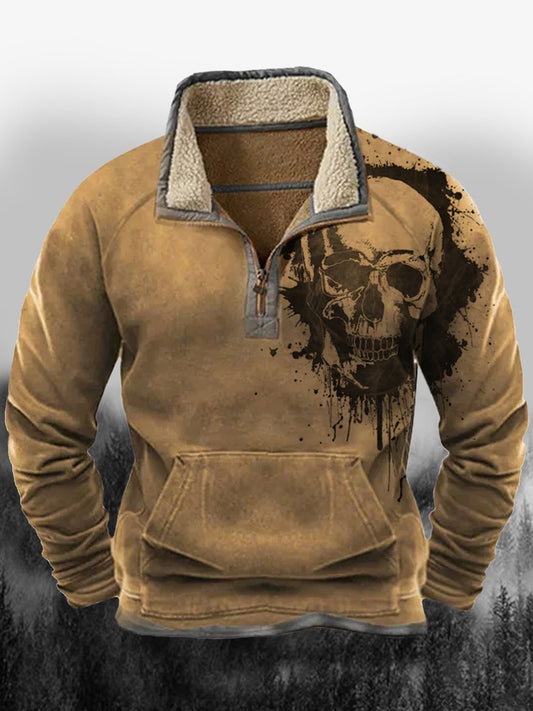 Luźna bluza z nadrukiem West Cowboy Punk Graffiti w klapie z puszystym kołnierzem