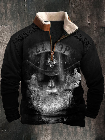 Męskie Vintage Santa Claus Portrait Art 3D Print Retro Futro Kołnierz Suwak Flush Outdoor Bluza