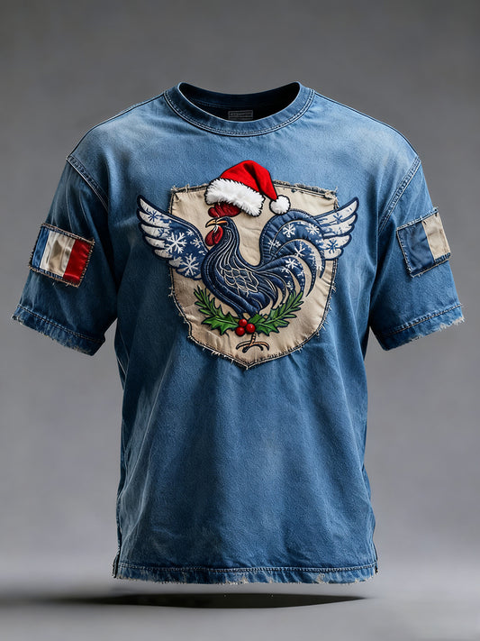 Męska Vintage francuska flaga Ricard w trudnej sytuacji Casual T-Shirt