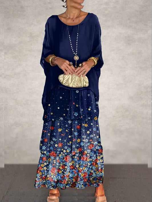 Damska sukienka maxi z nadrukiem w kwiaty w stylu vintage