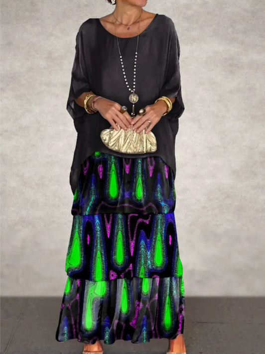 Damska sukienka maxi z nadrukiem artystycznym w stylu vintage