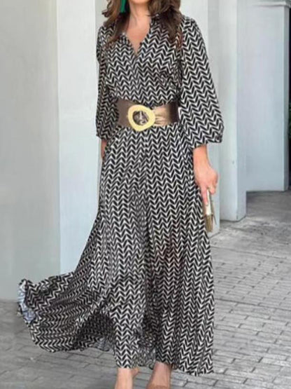 Damska sukienka z długim rękawem w stylu retro w kwiaty z dekoltem w szpic