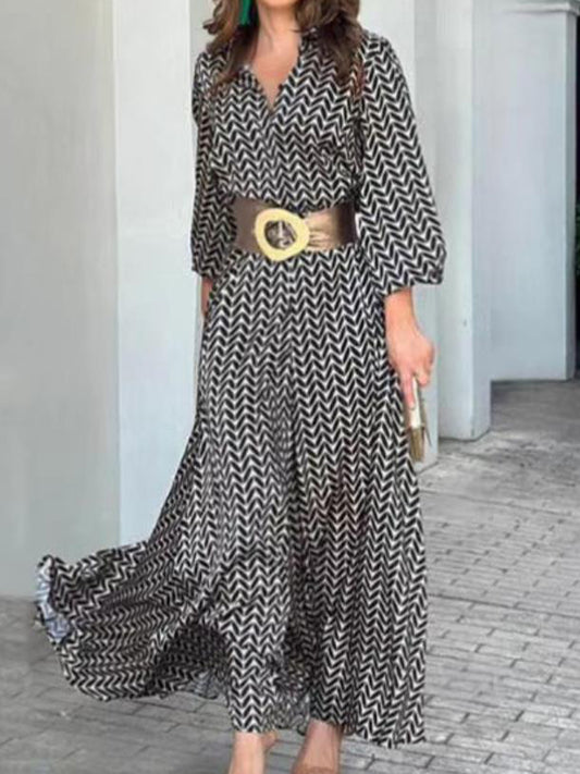 Damska sukienka z długim rękawem w stylu retro w kwiaty z dekoltem w szpic