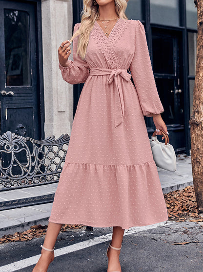 Damska sukienka midi w stylu retro w jednolitym kolorze z dekoltem w szpic