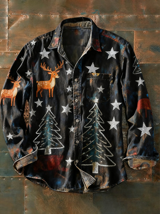 Męska koszulka z długim rękawem w stylu retro w stylu abstrakcyjnym