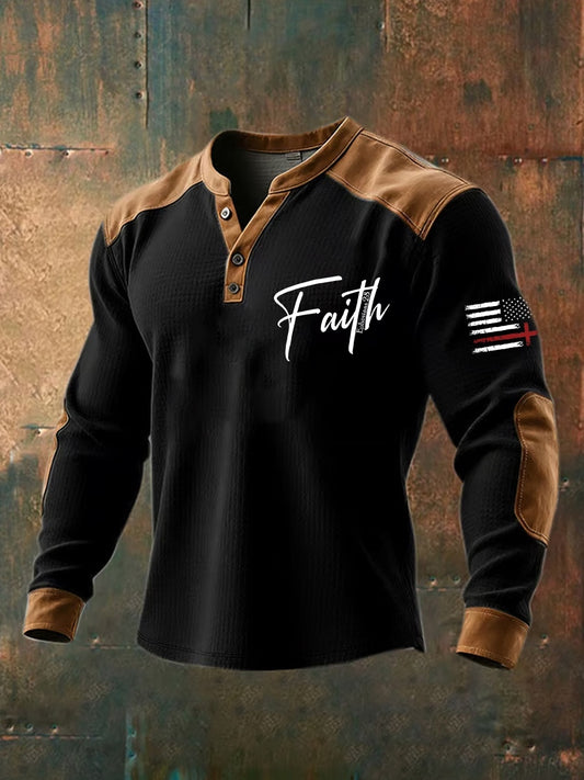 Męskie Vintage Faith Casual Henley