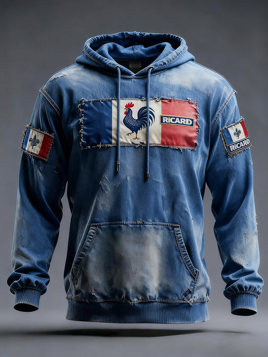 Męska francuska flaga Ricard Casual Bluza z kapturem