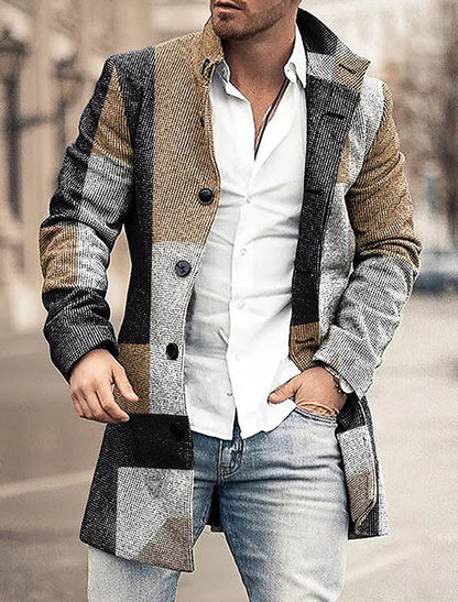 Męskie Retro Art Print Casual Wełniany Płaszcz