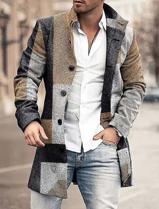 Męskie Retro Art Print Casual Wełniany Płaszcz