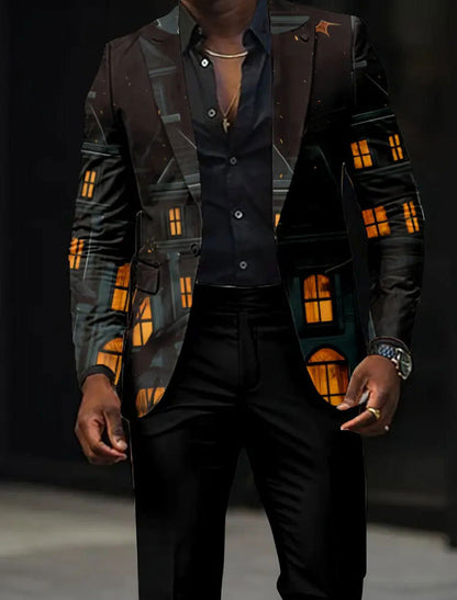 Męskie Retro Art Print Casual Blazer