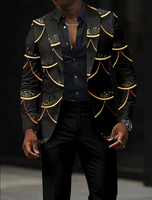 Męskie Retro Art Print Casual Blazer