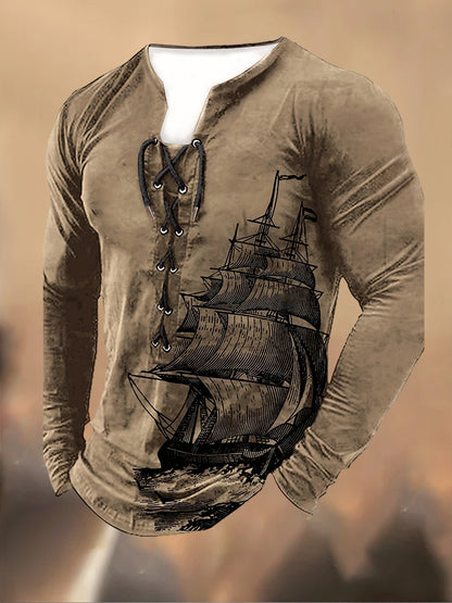 Męska koszulka z kapturem z długim rękawem w stylu retro