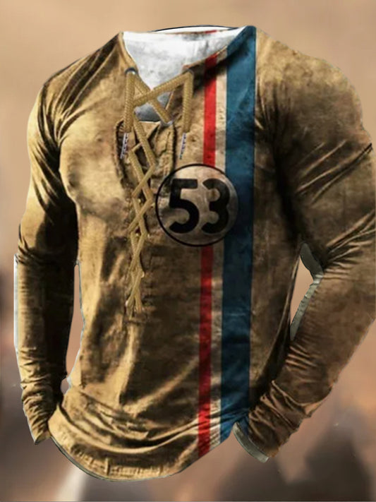 Męska koszulka z kapturem z długim rękawem w stylu retro