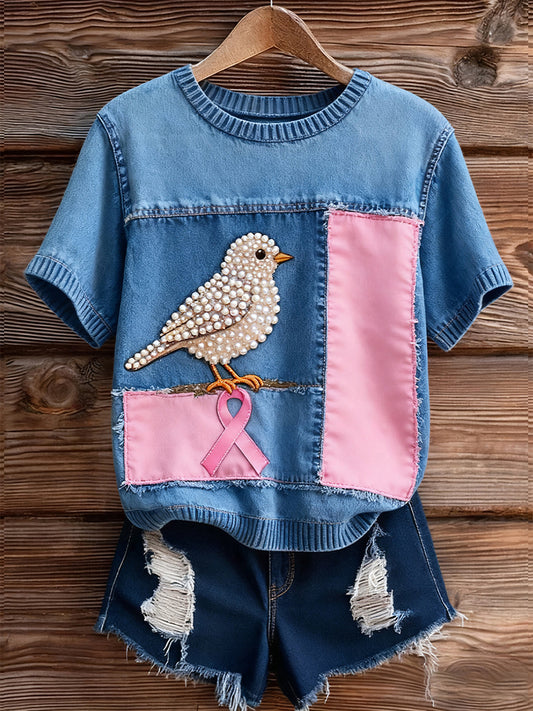 Damski artystyczny nadruk zwierzęcy wygodny top z dzianiny z krótkim rękawem