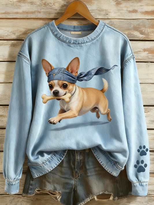 Damski top z dzianiny w stylu vintage z nadrukiem zwierząt