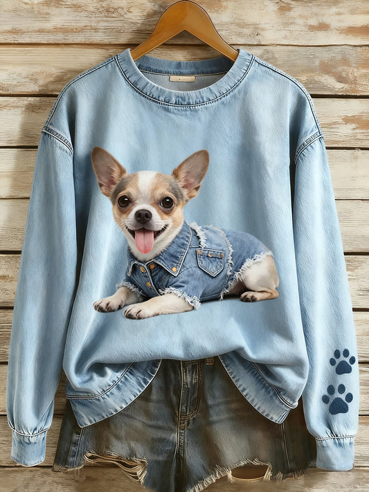 Damski top z dzianiny w stylu vintage z nadrukiem zwierząt