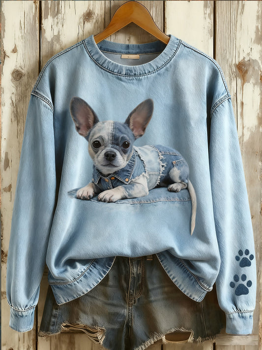 Damski top z dzianiny w stylu vintage z nadrukiem zwierząt