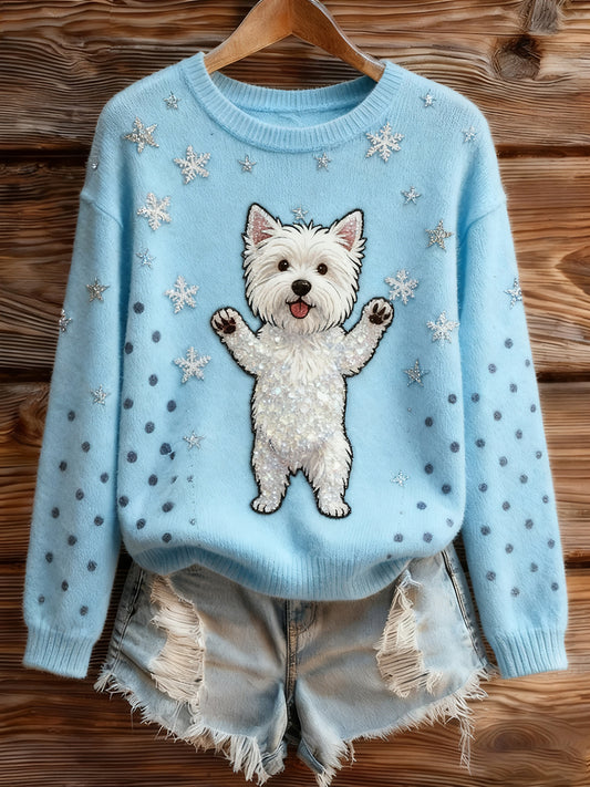 Damski Vintage Art Animal Print Przytulny sweter z dzianiny