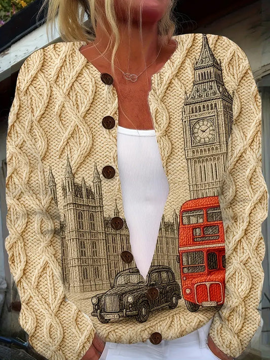 Damska świąteczna kurtka w stylu vintage w stylu Art Print Przytulny sweter