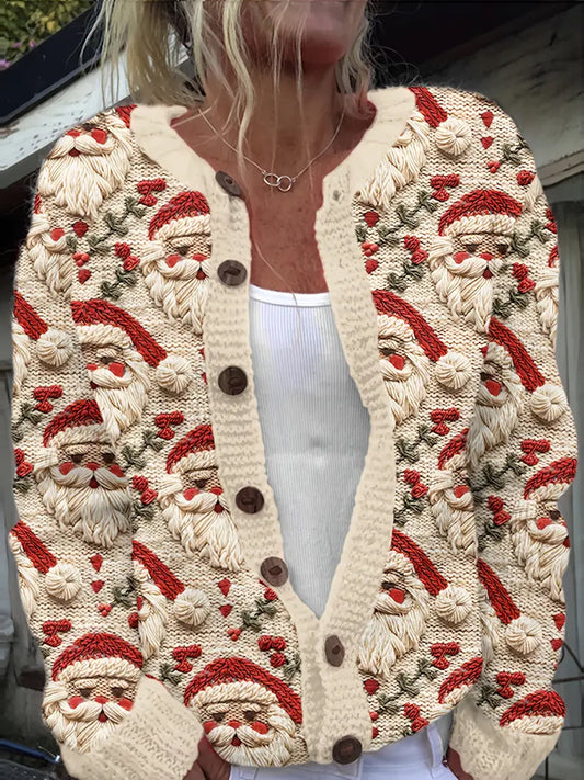 Damska świąteczna kurtka w stylu vintage w stylu Art Print Przytulny sweter