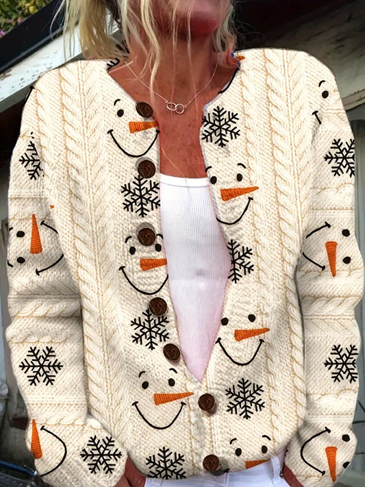 Damska świąteczna kurtka w stylu vintage w stylu Art Print Przytulny sweter