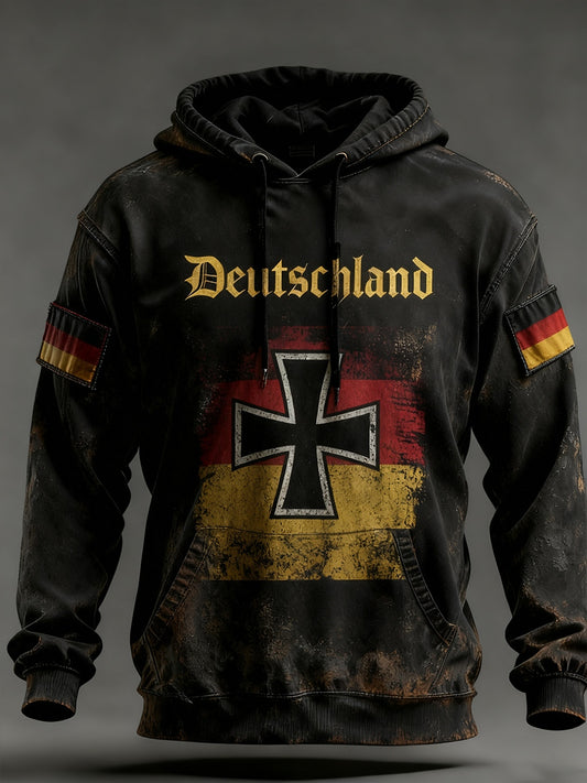 Męska bluza z kapturem w stylu vintage z niemiecką flagą