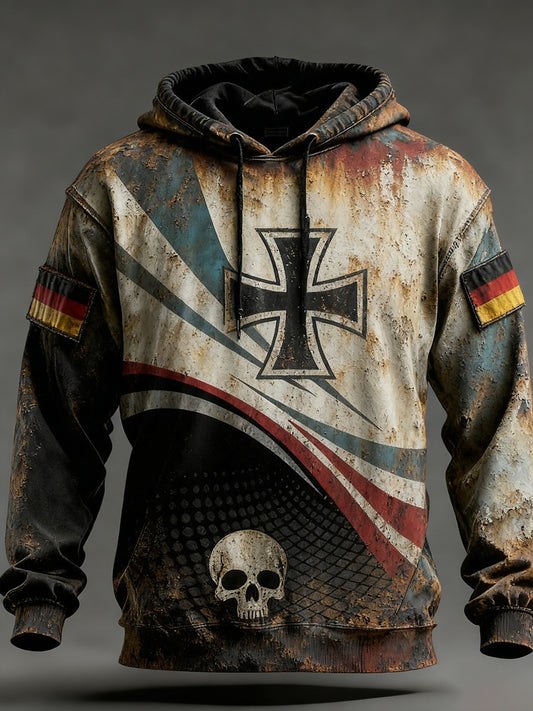 Męska bluza z kapturem w stylu vintage z niemiecką flagą