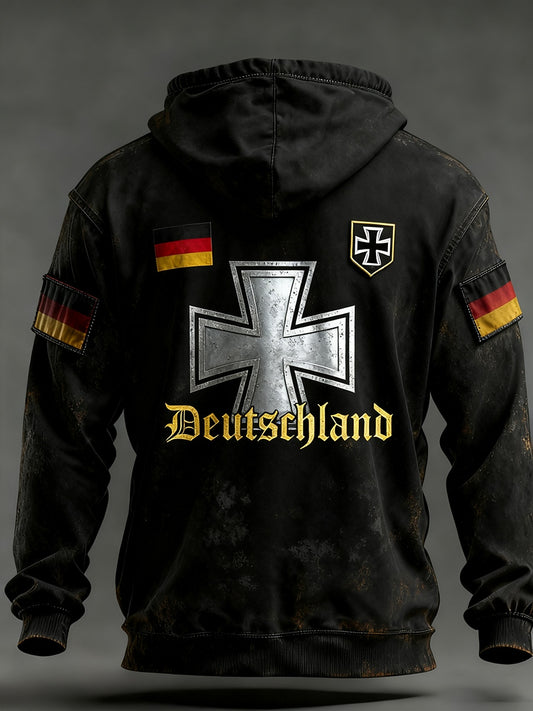 Męska bluza z kapturem w stylu vintage z niemiecką flagą
