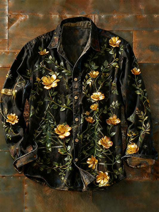 Męska koszulka z długim rękawem w stylu retro w stylu abstrakcyjnym