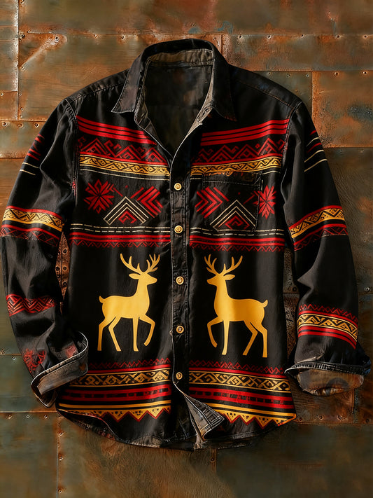 Męska koszulka z długim rękawem w stylu retro w stylu abstrakcyjnym