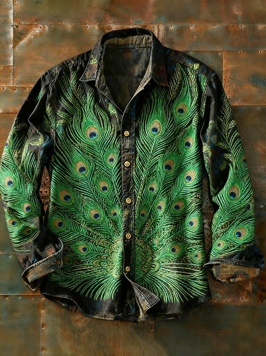 Męska koszulka z długim rękawem w stylu retro w stylu abstrakcyjnym