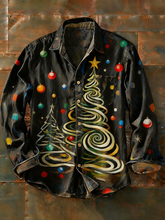 Męska koszulka z długim rękawem w stylu retro w stylu abstrakcyjnym