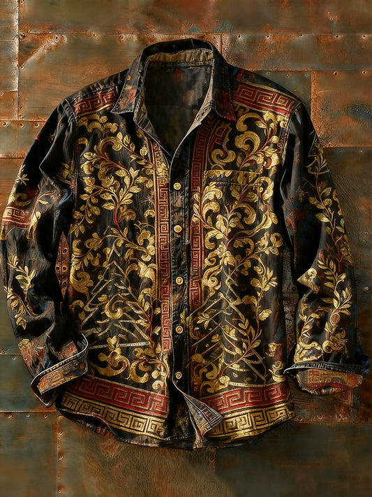 Męska koszulka z długim rękawem w stylu retro w stylu abstrakcyjnym