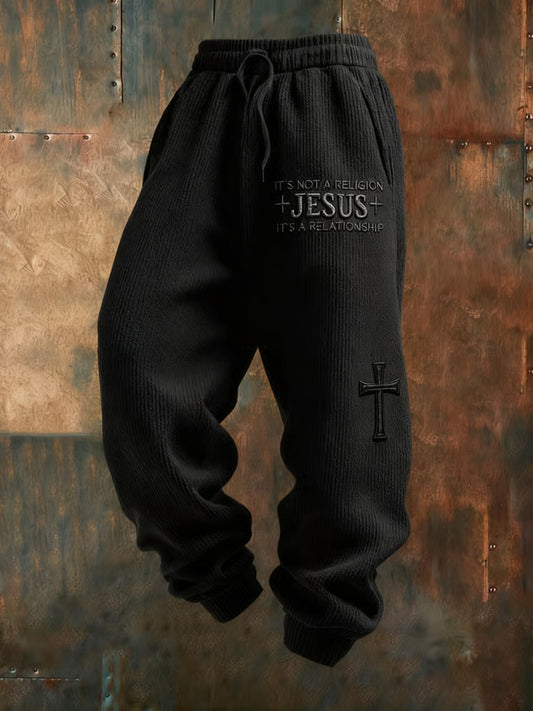 Luźne spodnie na co dzień męskie Retro Faith Print