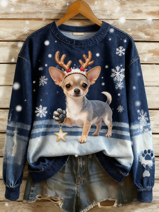 Damska bluza z kapturem w stylu vintage Christmas Animal Art Print Casual