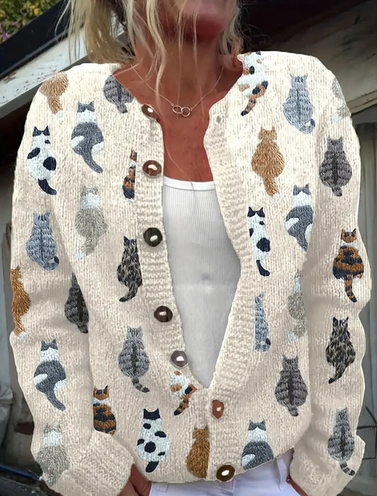 Wygodny sweter sweter damski w stylu vintage z nadrukiem zwierząt