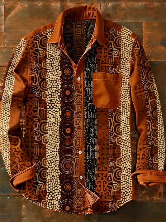 Męska koszulka z długim rękawem w stylu retro w stylu abstrakcyjnym