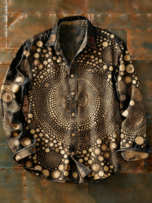 Męska koszulka z długim rękawem w stylu retro w stylu abstrakcyjnym