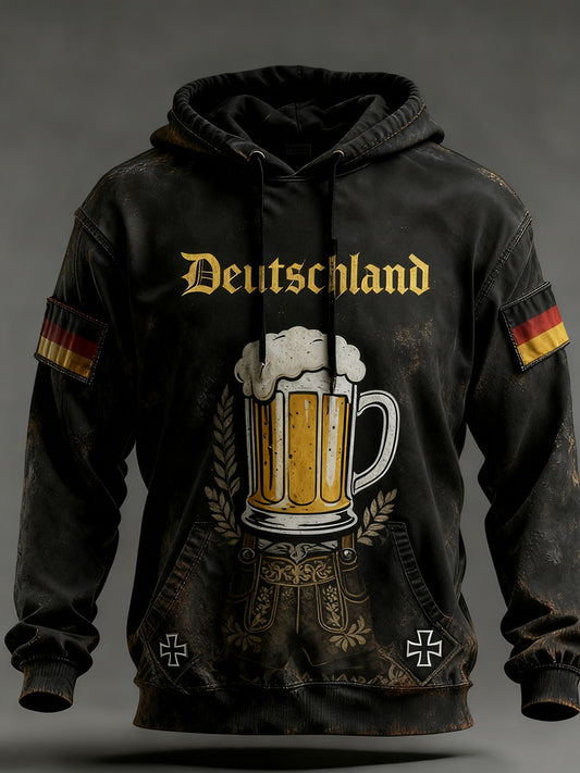 Męska bluza z kapturem w stylu vintage z niemiecką flagą