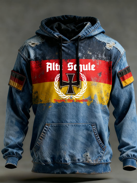 Męska bluza z kapturem w stylu vintage z niemiecką flagą