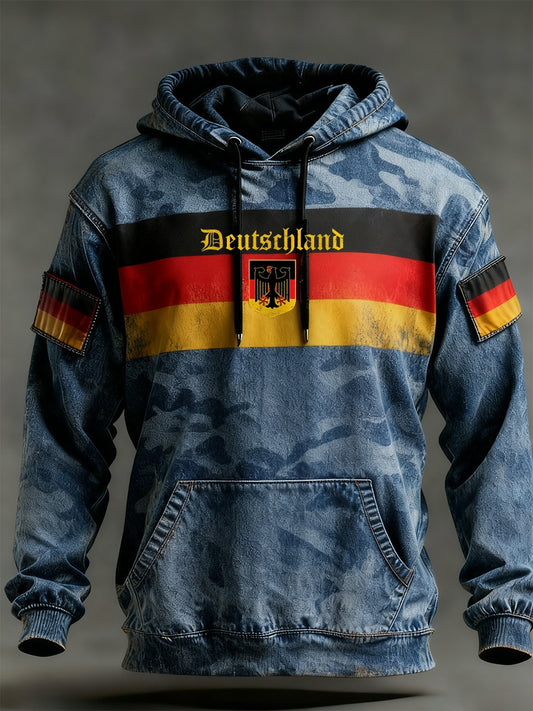 Męska bluza z kapturem w stylu vintage z niemiecką flagą