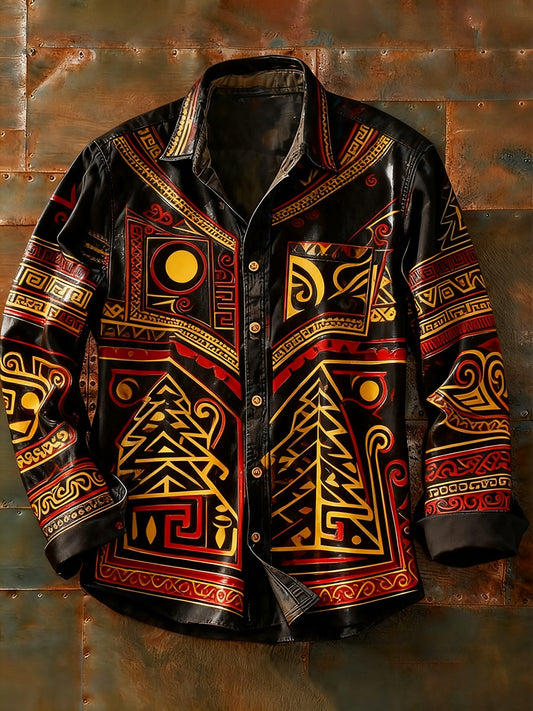 Męska koszulka z długim rękawem w stylu retro w stylu abstrakcyjnym