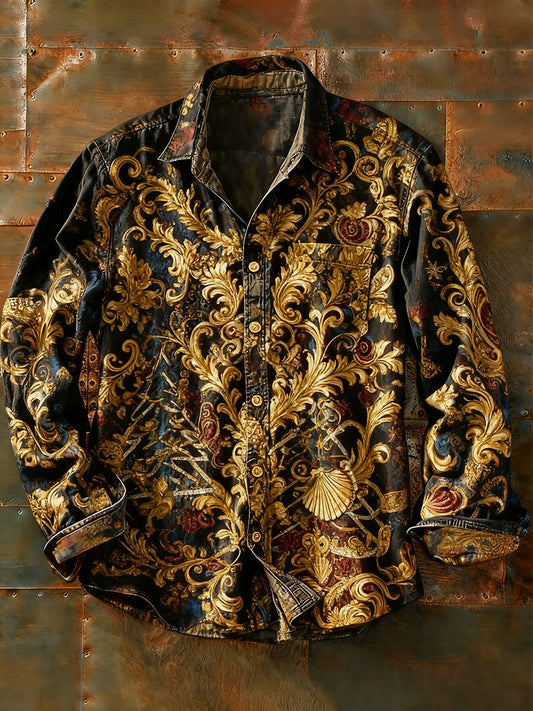 Męska koszulka z długim rękawem w stylu retro w stylu abstrakcyjnym