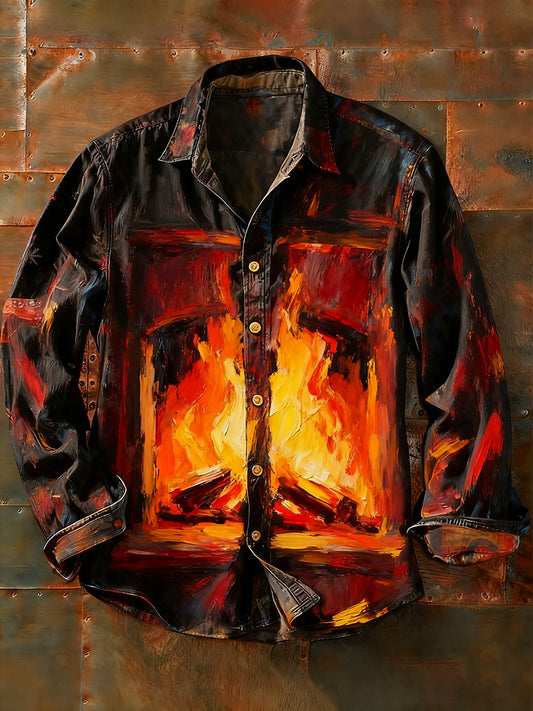 Męska koszulka z długim rękawem w stylu retro w stylu abstrakcyjnym