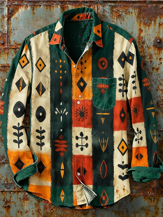 Męska koszulka z długim rękawem w stylu retro w stylu abstrakcyjnym