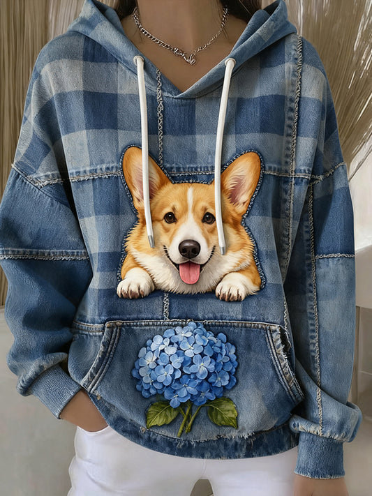 Damskie Vintage Animal Art Print Casual Retro Bluza z kapturem