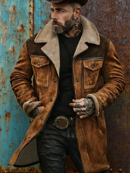 Męska kurtka zamszowa w stylu vintage Colorblock Płaszcz Amazon Multi-Pocket Zipper