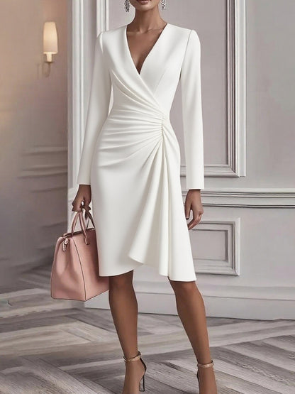 Damska sukienka z długim rękawem w kolorze retro z dekoltem w szpic